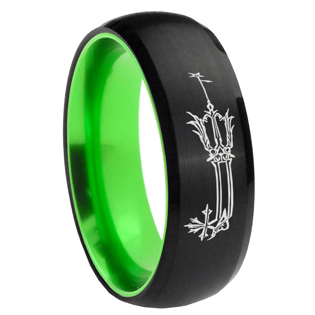 8mm Geekery Oathkeeper Kingdom Hearts Dome Black Green Tungsten Mens Bands
