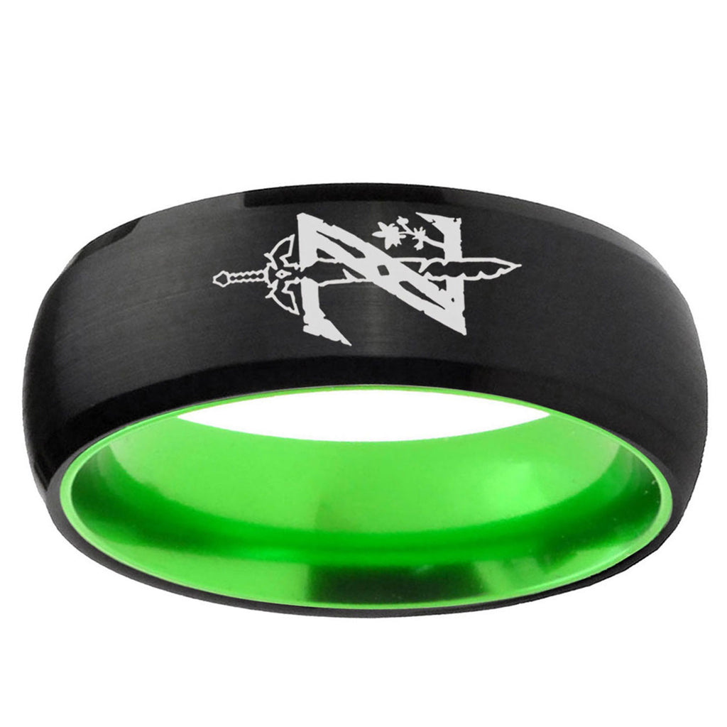 Zelda Breath Of The Wild Dome Black Green Tungsten Mens Bands
