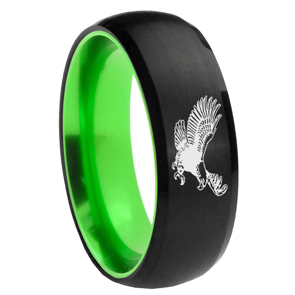 8mm Flying American Eagle Dome Black Green Tungsten Mens Bands
