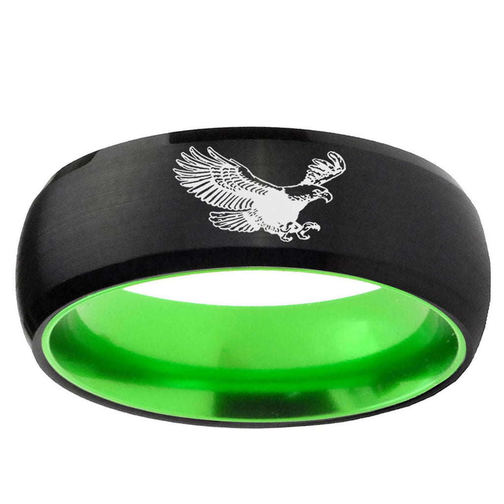 Flying American Eagle Dome Black Green Tungsten Mens Bands