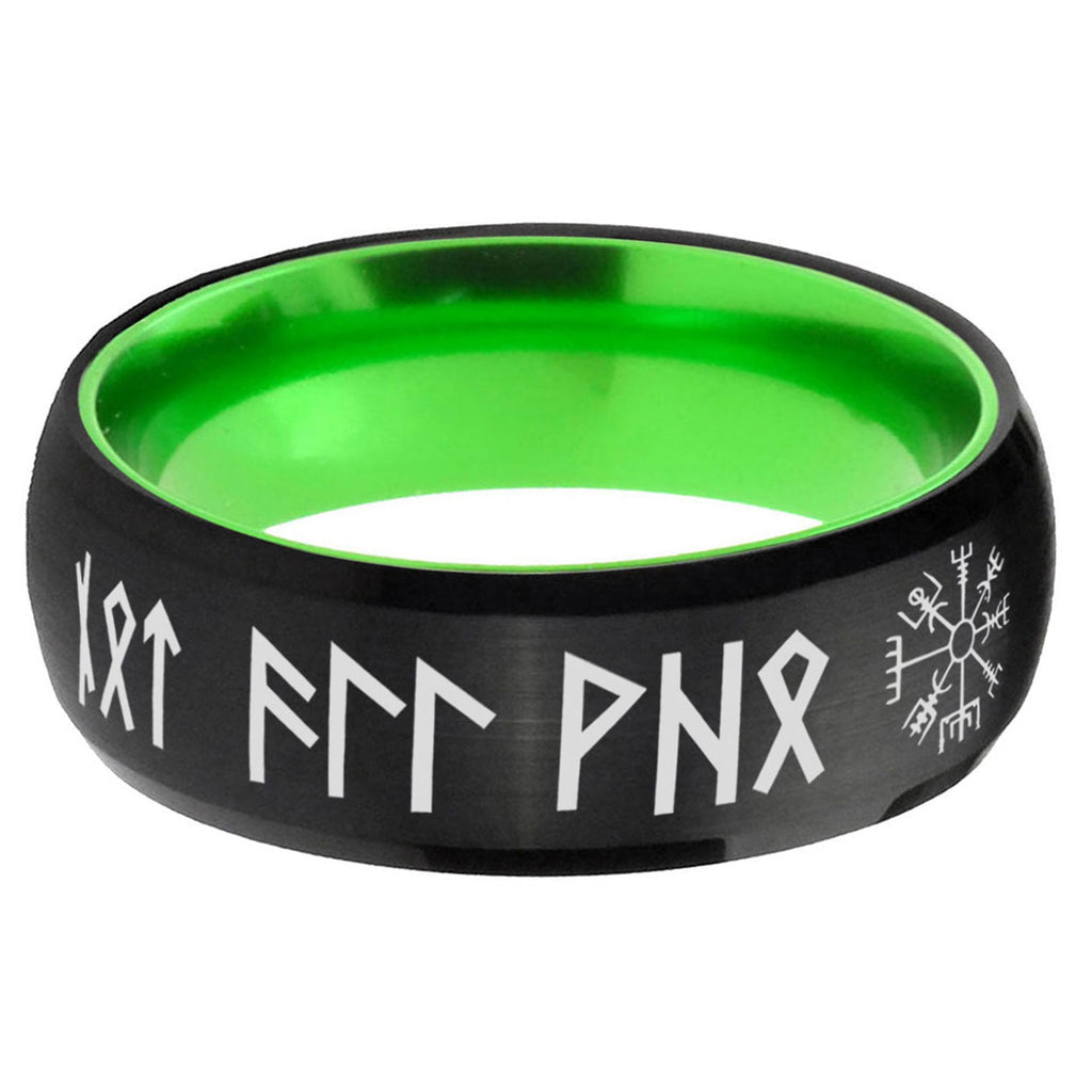 Viking Dome Black Green Tungsten Mens Bands