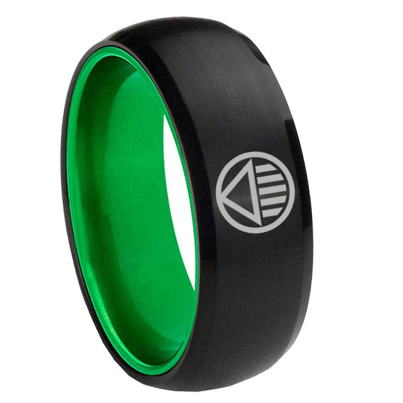 8mm Black Lantern Dome Black Green Wedding Band Men Tungsten