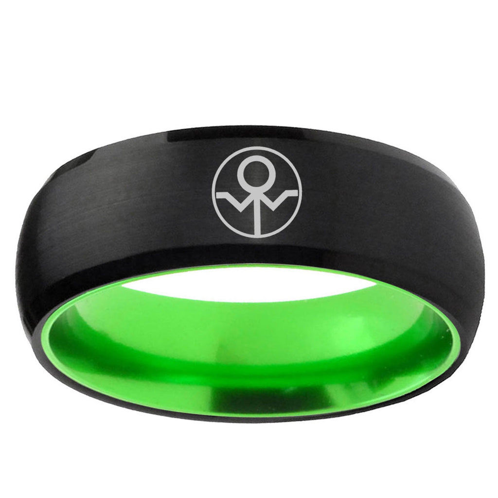 Gray Lantern Dome Black Green Tungsten Ring For Her