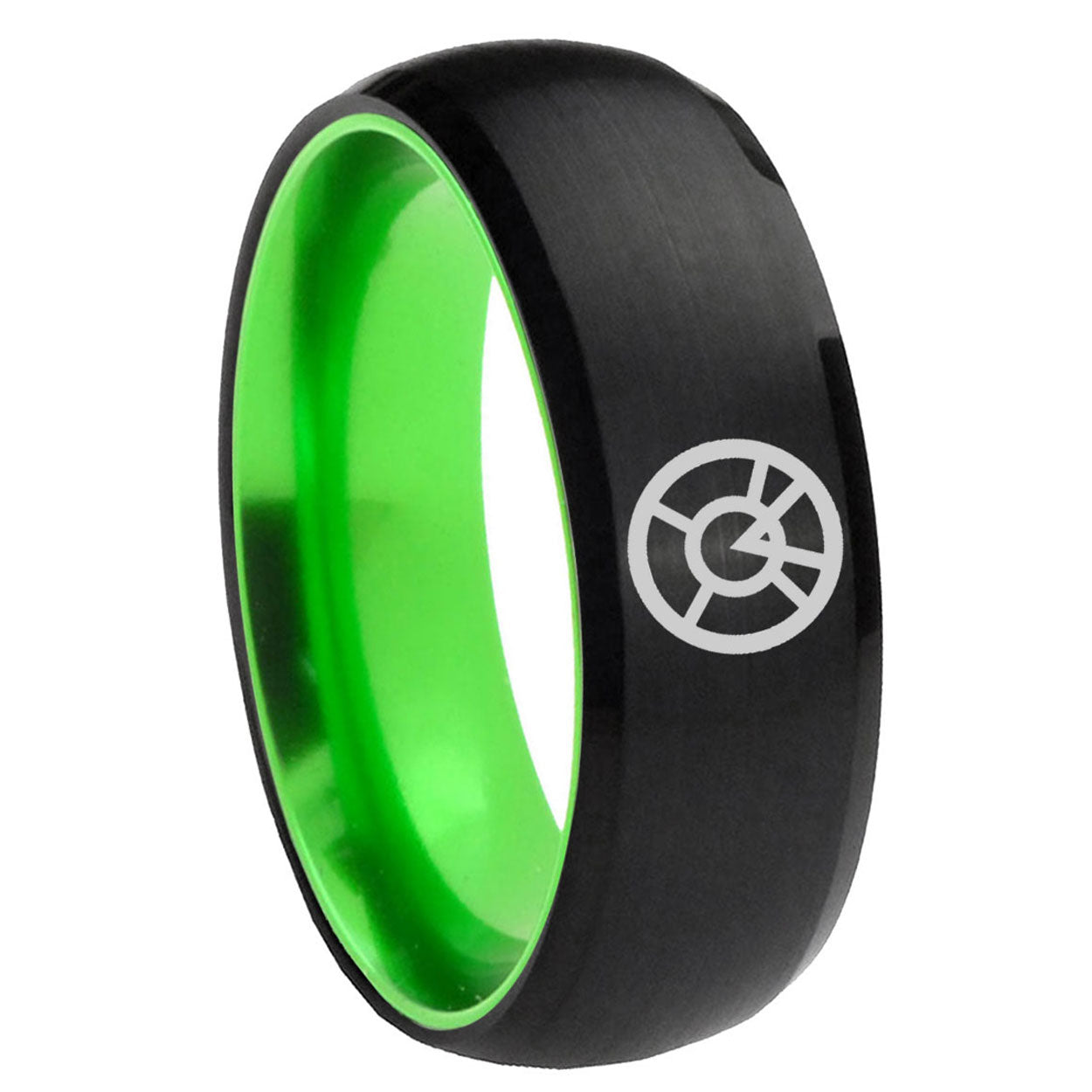 8mm Orange lantern Dome Black Green Tungsten Mens Bands
