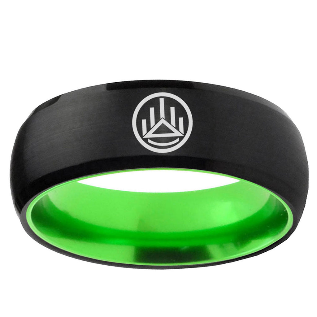 Silver Lantern Dome Black Green Tungsten Mens Bands