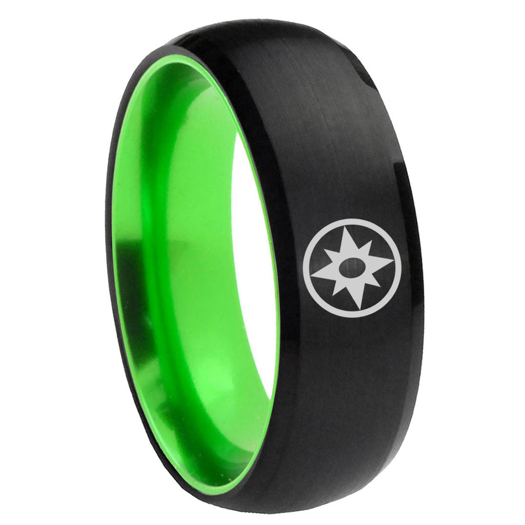 8mm Star Sapphire Lantern Dome Black Green Tungsten Mens Bands