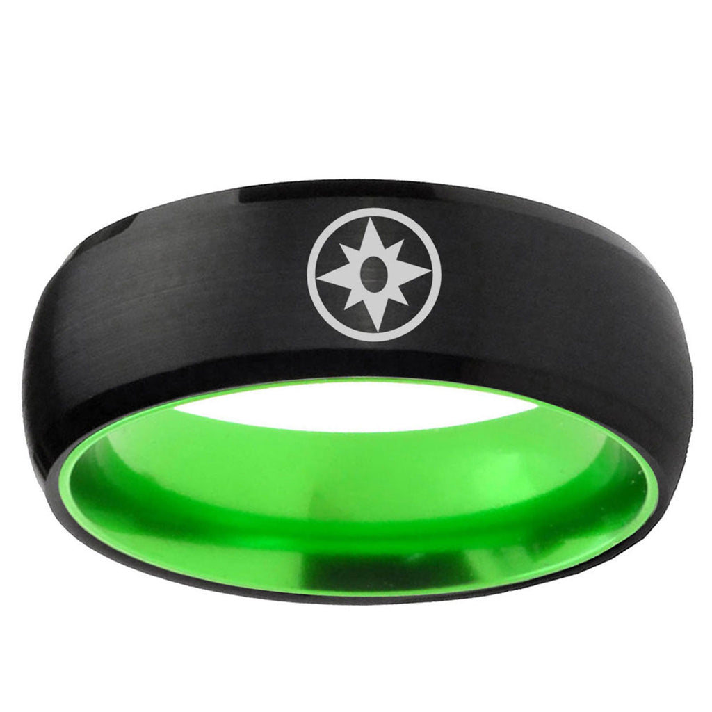 Star Sapphire Lantern Dome Black Green Tungsten Mens Bands