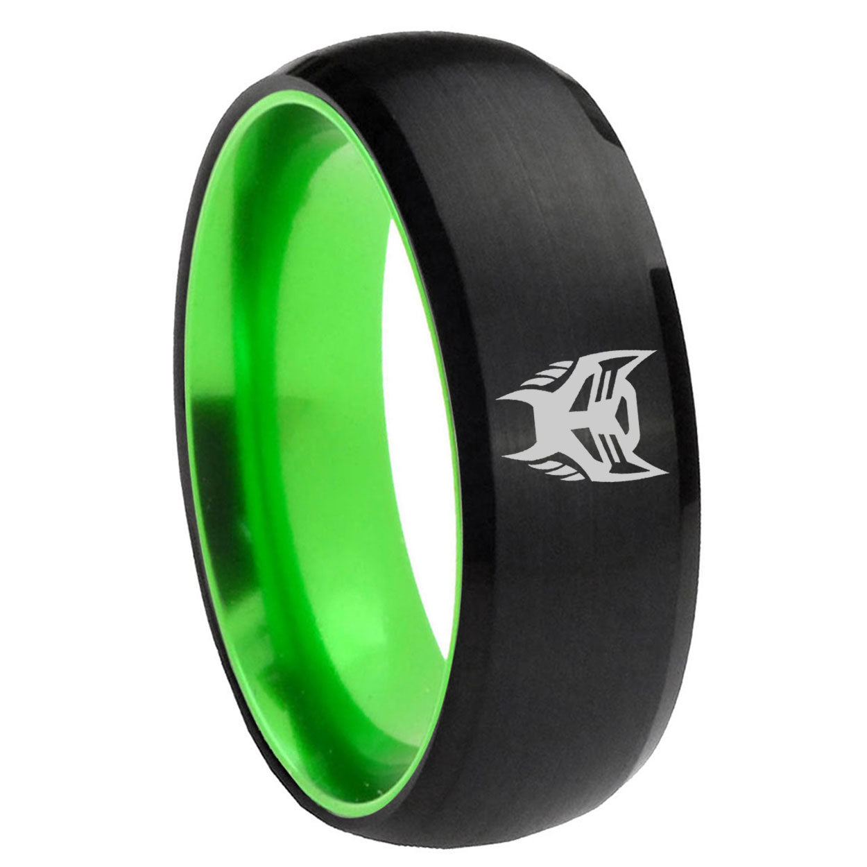 8mm Transformers Insignias Dome Black Green Tungsten Mens Bands