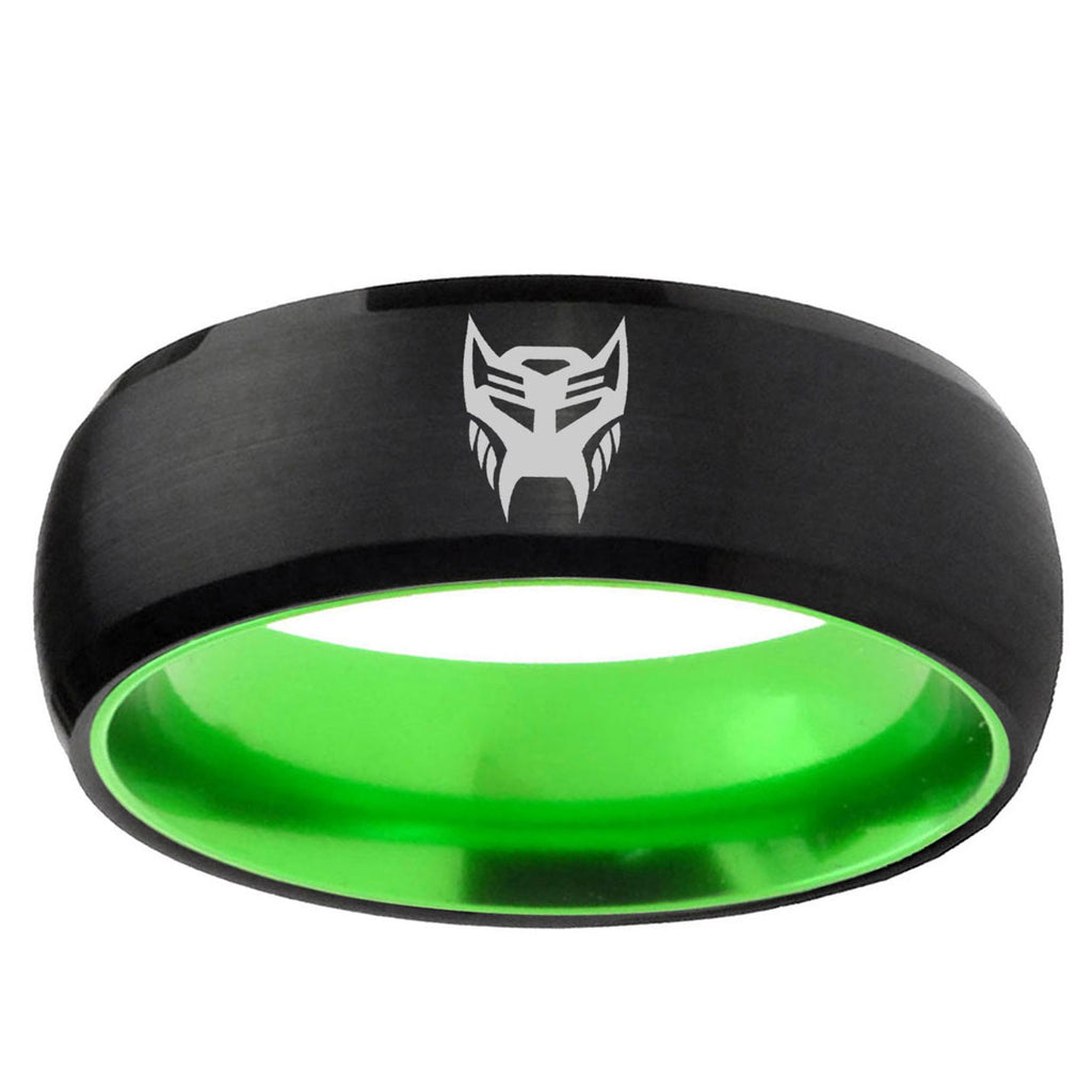 Transformers Insignias Dome Black Green Tungsten Mens Bands