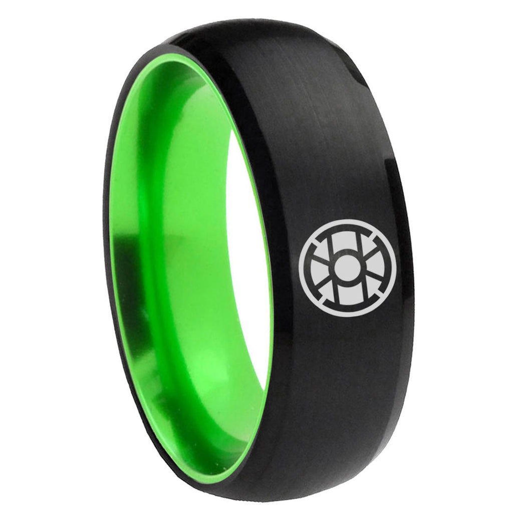 8mm Gold Lantern Dome Black Green Tungsten Mens Bands