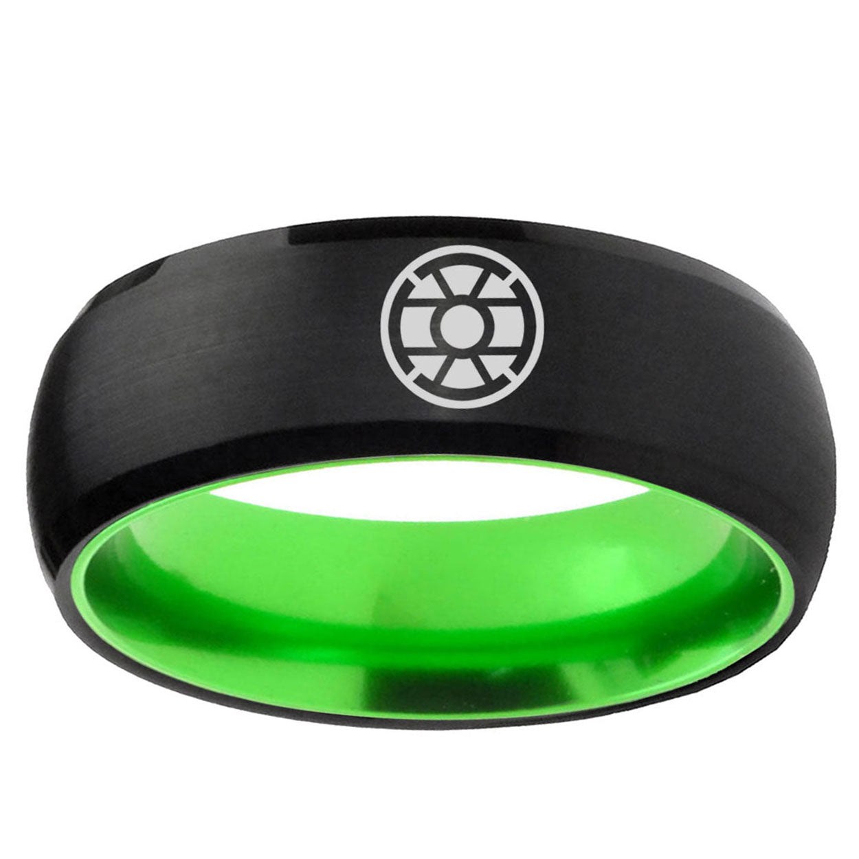 Gold Lantern Dome Black Green Tungsten Mens Bands