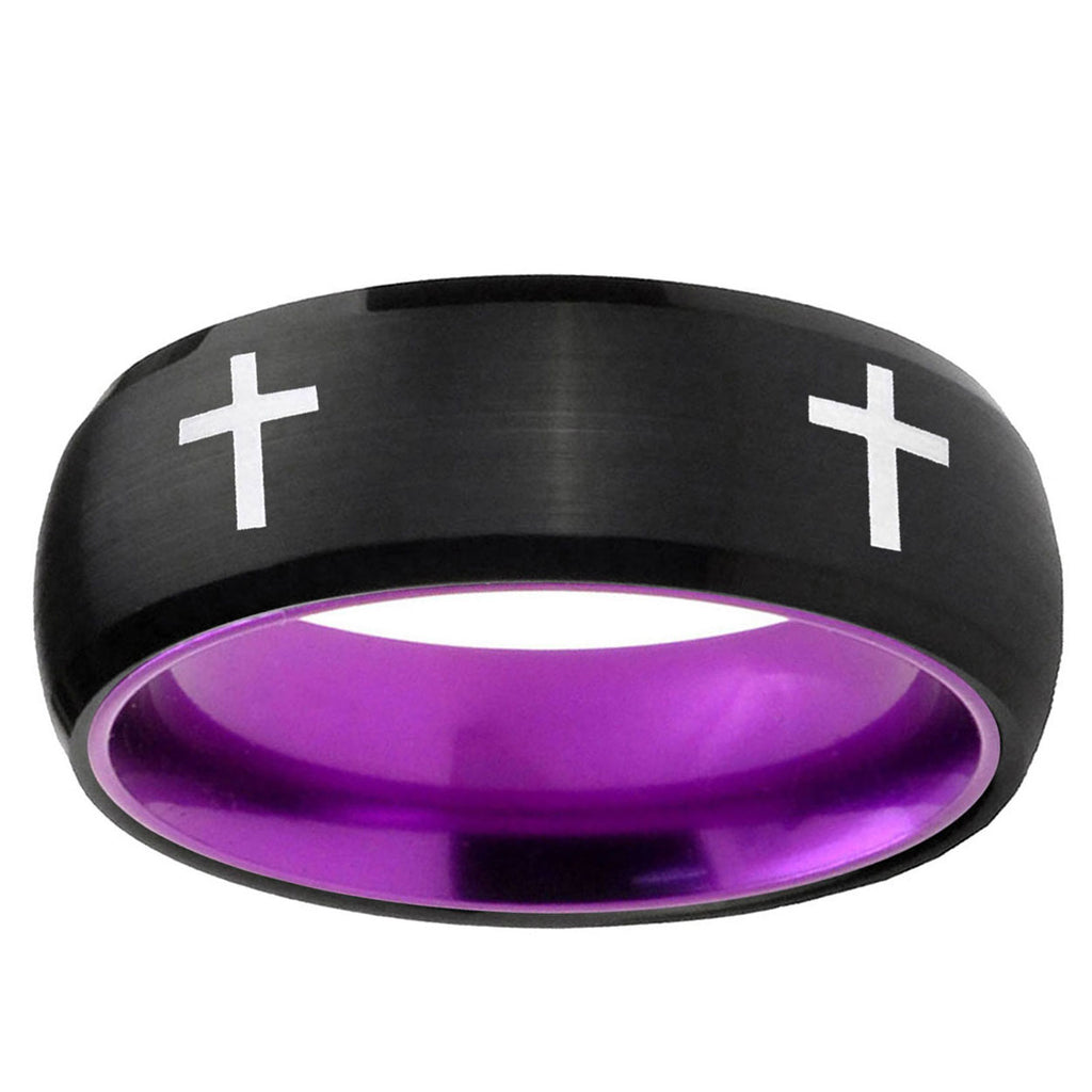 Crosses Dome Black And Purple Tungsten Custom Men's Ring