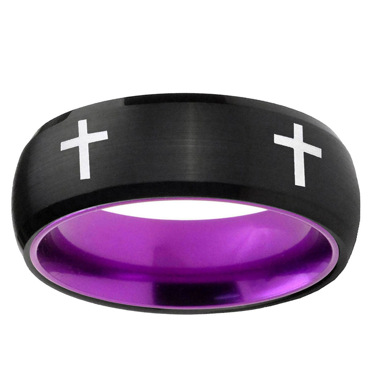 Crosses Dome Black And Purple Tungsten Custom Men's Ring