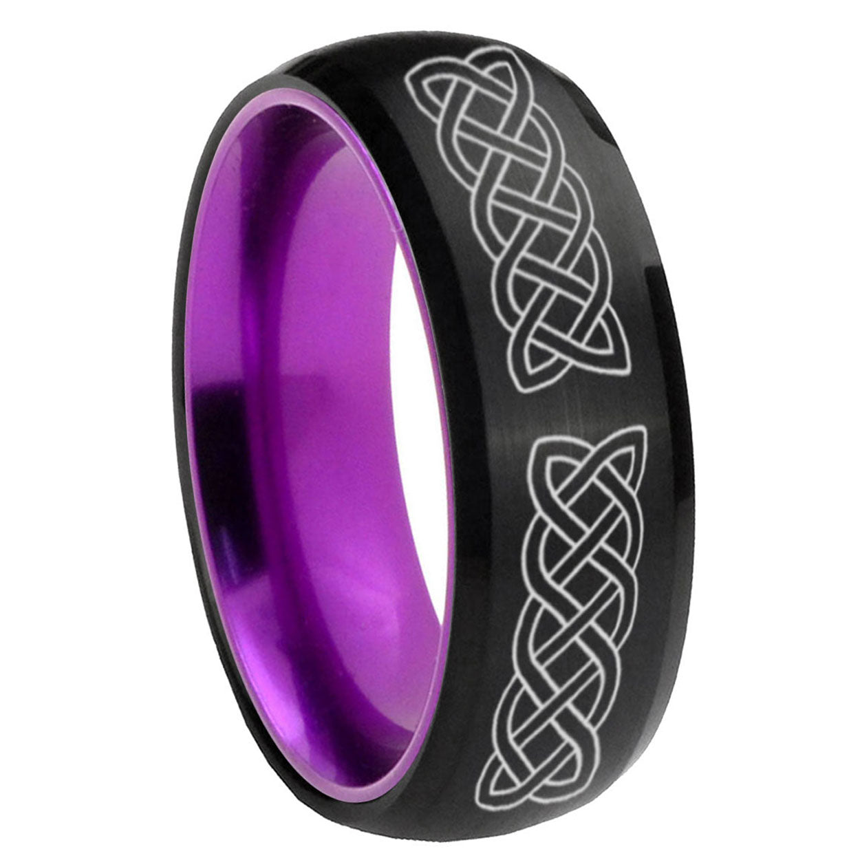8mm Celtic Knot Dome Black Purple Tungsten Anniversary Ring