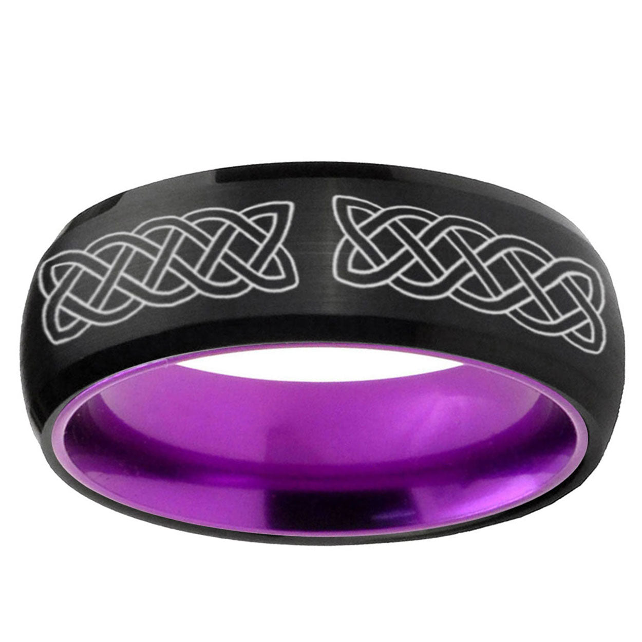 Celtic Knot Dome Black Purple Tungsten Anniversary Ring