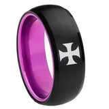8mm Maltese Cross Dome Black Purple Mens Wedding Bands Unique