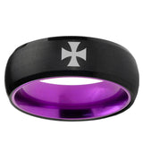 8mm Maltese Cross Dome Black Purple Mens Wedding Bands Unique