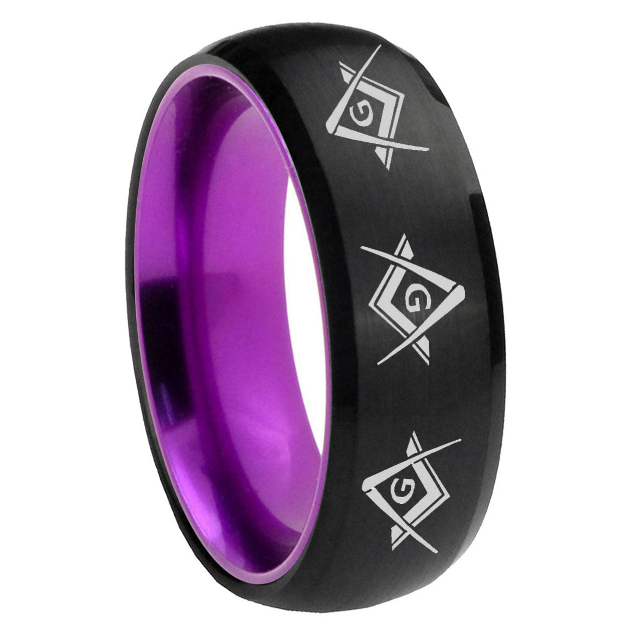 8mm Master Mason Masonic Dome Black Purple Tungsten Band