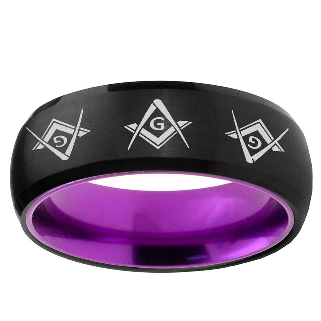 Master Mason Masonic Dome Black Purple Tungsten Band