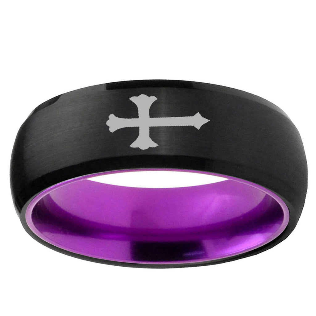Christian Cross Dome Black Purple Tungsten Engagement Band
