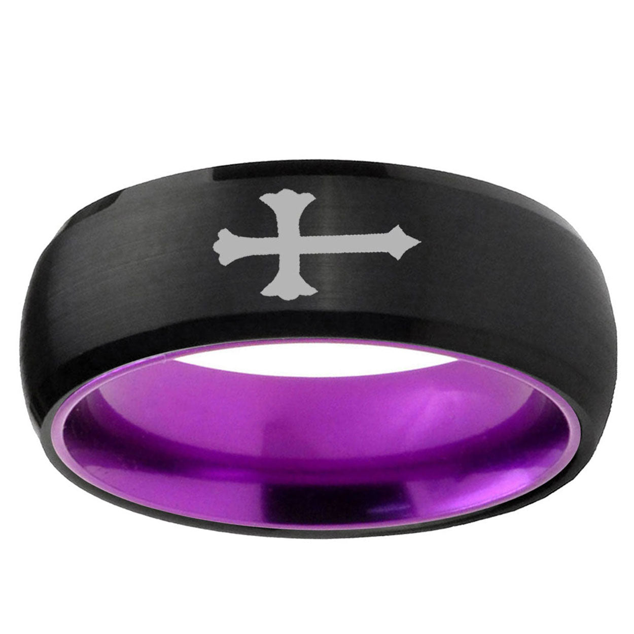 Christian Cross Dome Black Purple Tungsten Engagement Band