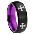 8mm 4 Maltese Cross Dome Black And Purple Tungsten Bands Ring