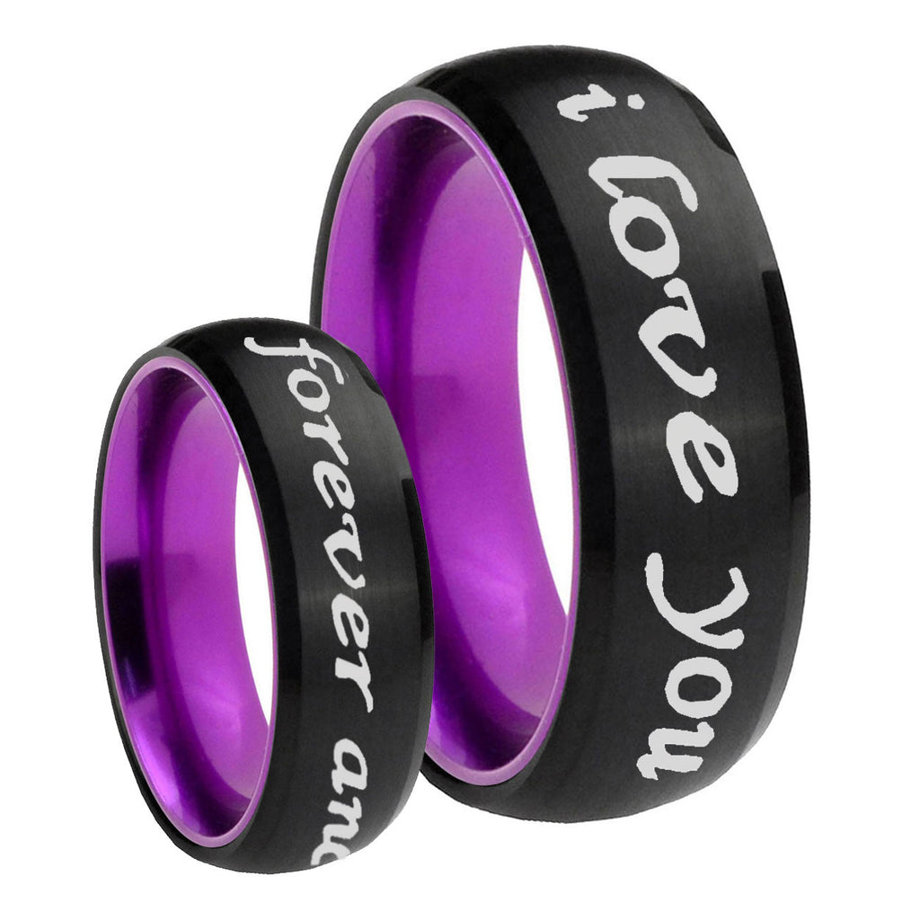 8mm I Love You Forever ever Dome Black Purple Tungsten Ring