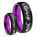 8mm I Love You Forever ever Dome Black Purple Tungsten Ring