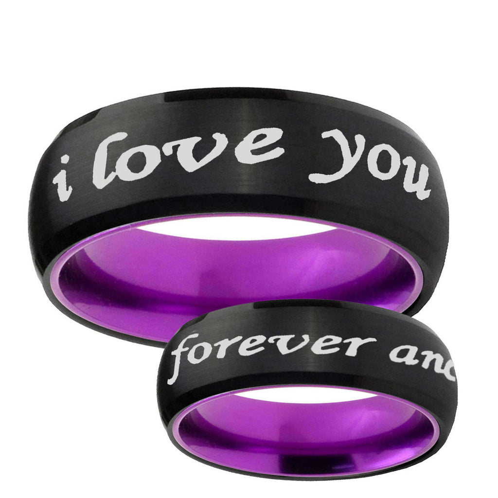 I Love You Forever ever Dome Black Purple Tungsten Ring