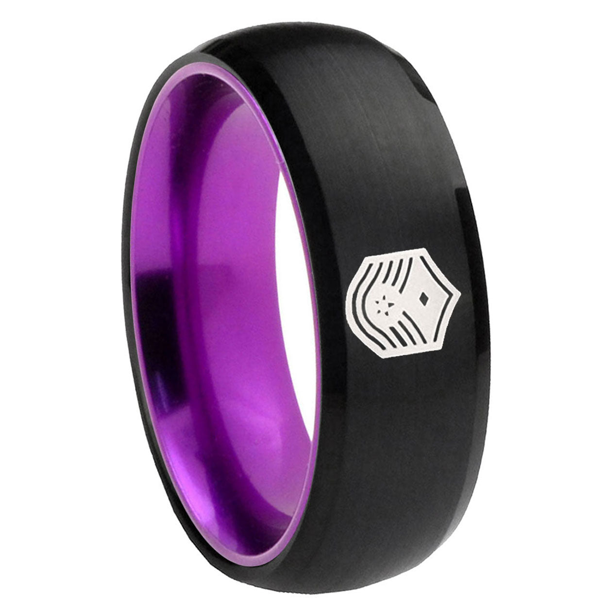 8mm Chief Master Sergeant Vector Dome Black Purple Tungsten Ring