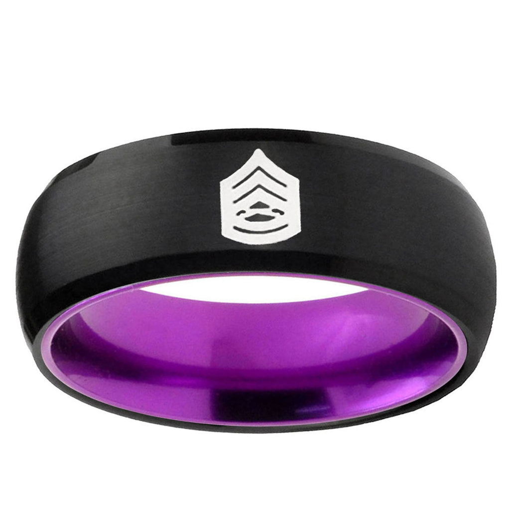 Army Sergeant Major Dome Black Purple Tungsten Custom Ring