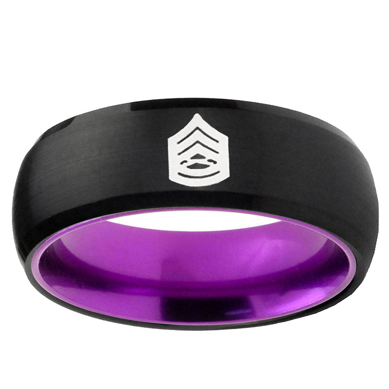 Army Sergeant Major Dome Black Purple Tungsten Custom Ring