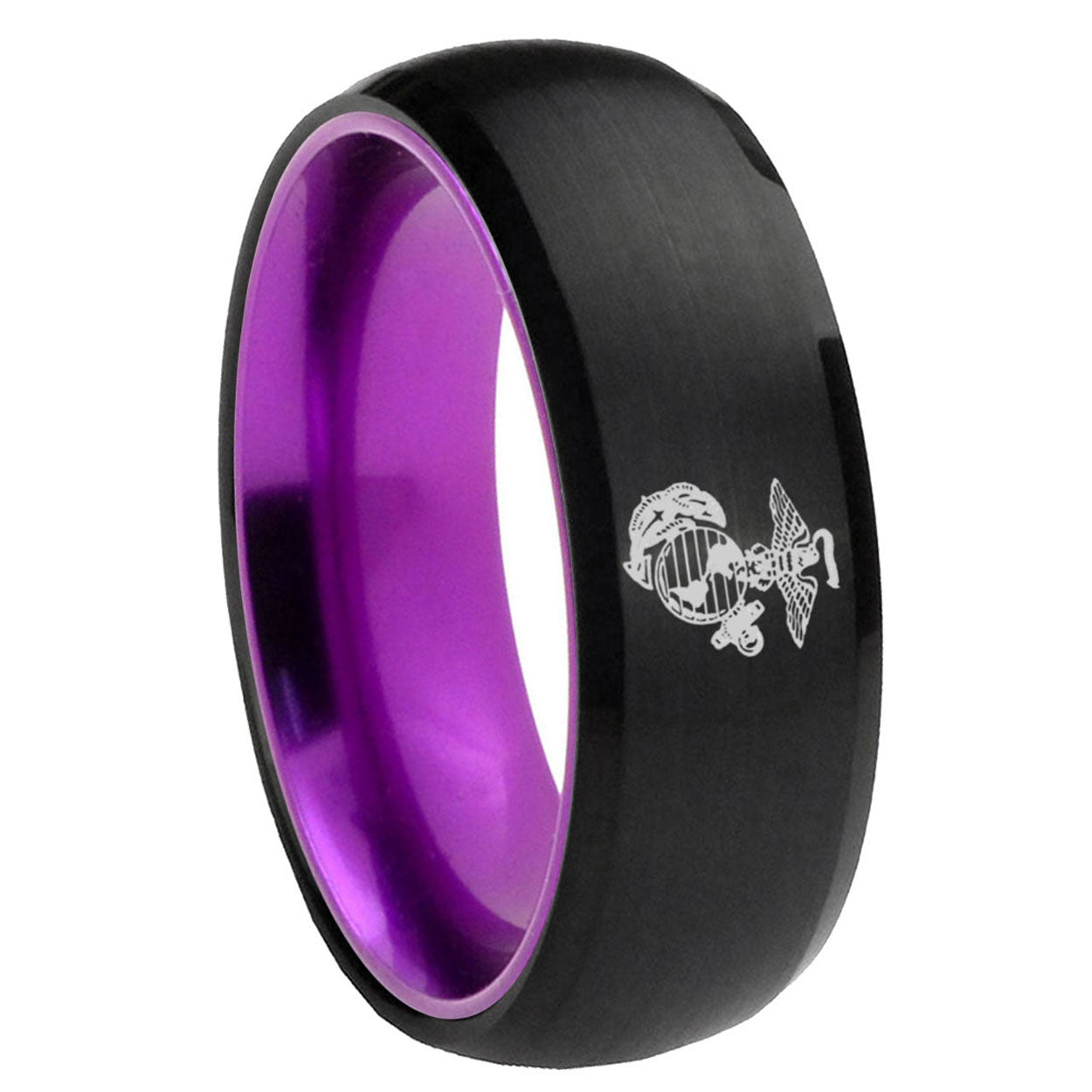 8mm Marine Dome Black And Purple Tungsten Men's Engagement Ring