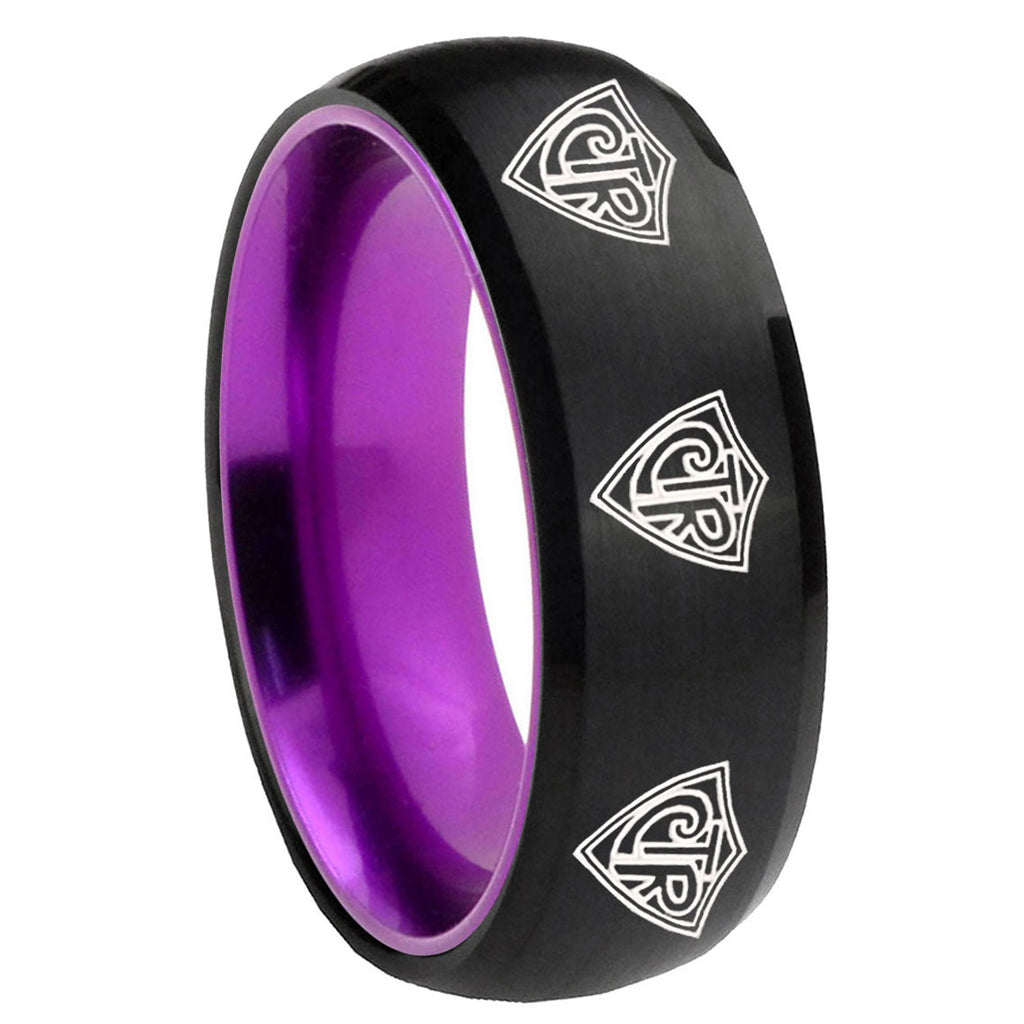8mm Multiple CTR Dome Black Purple Tungsten Mens Promise Ring