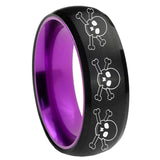 8mm Multiple Skull Dome Black And Purple Tungsten Carbide Men's Wedding Ring