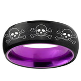 Multiple Skull Dome Black And Purple Tungsten Carbide Men's Wedding Ring