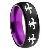 8mm Multiple Fleur-De-Lis Dome Black And Purple Tungsten Men's Ring Personalized