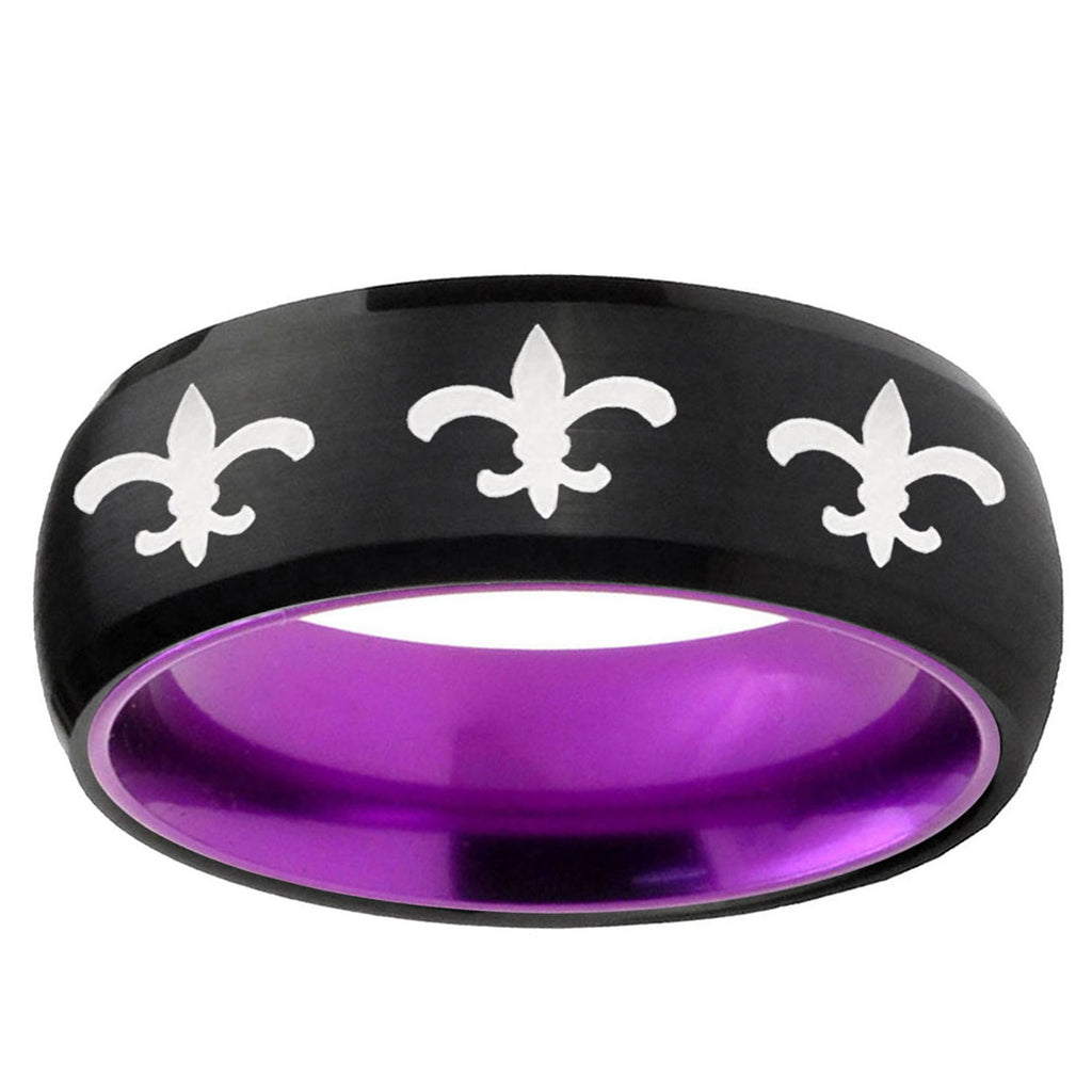 Multiple Fleur-De-Lis Dome Black Purple Tungsten Ring