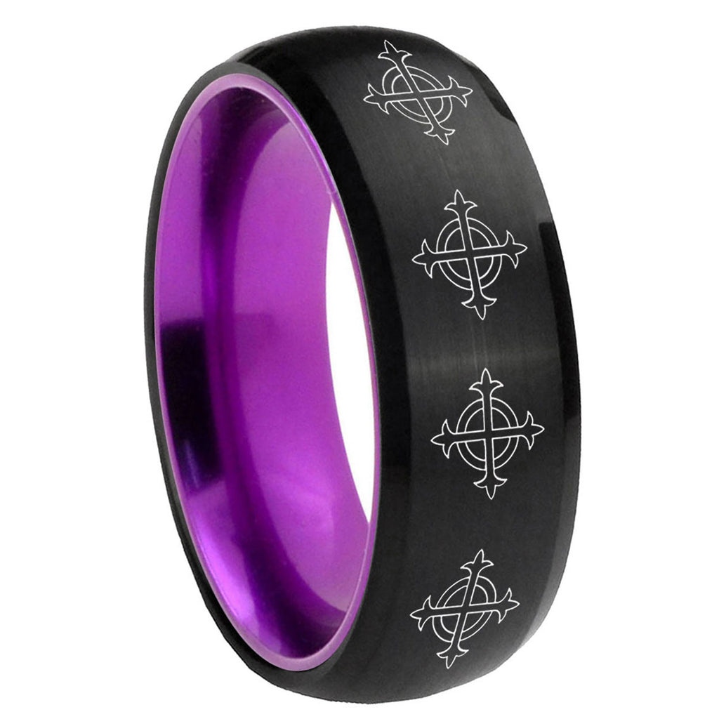 8mm Multiple Crosses Dome Black And Purple Tungsten Men Bands