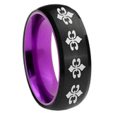 8mm Multiple Fleur-De-Lis Dome Black And Purple Tungsten Men's Band Ring
