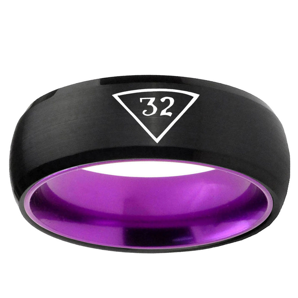 Masonic 32 Triangle Freemason Dome Black Purple Tungsten Ring