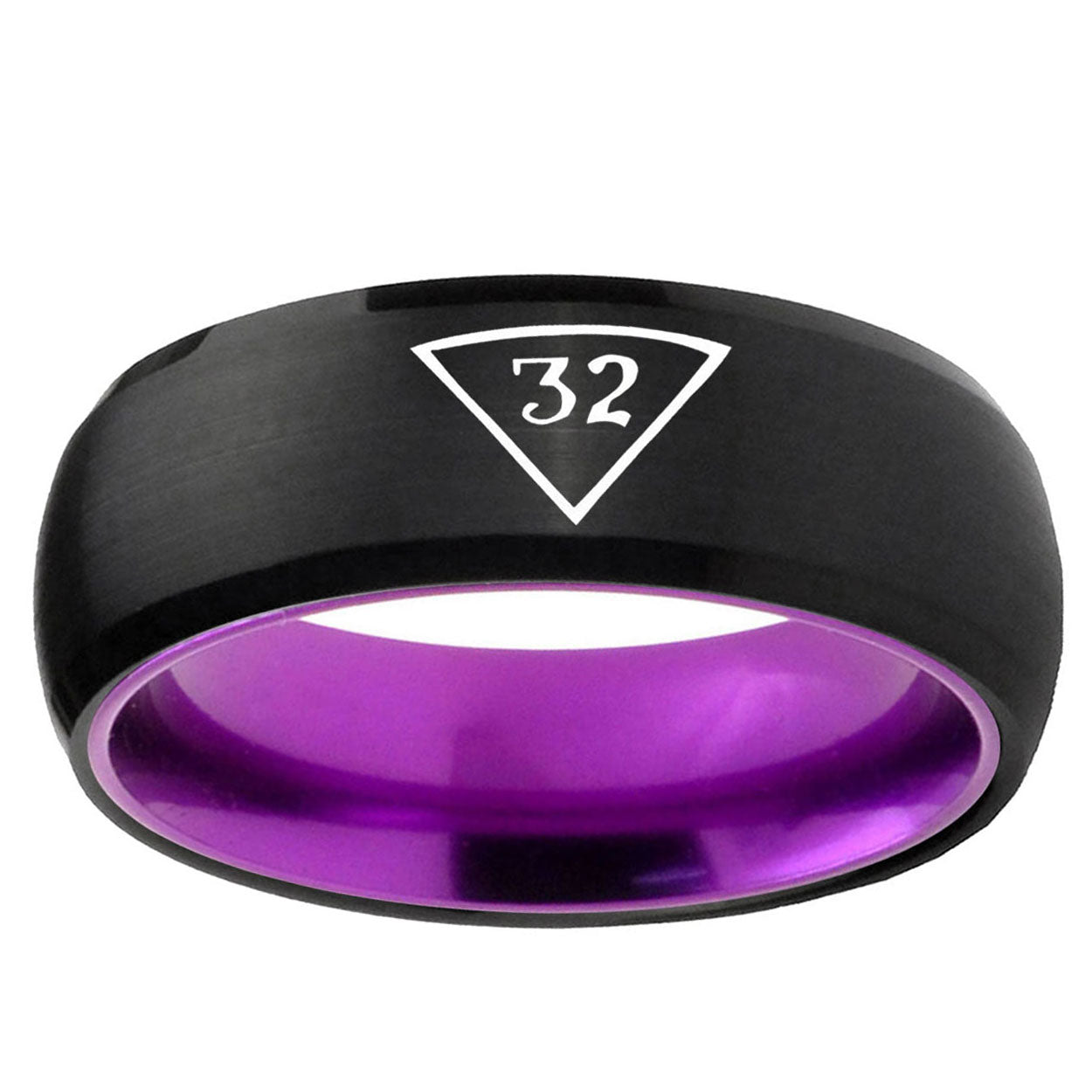 Masonic 32 Triangle Freemason Dome Black Purple Tungsten Ring