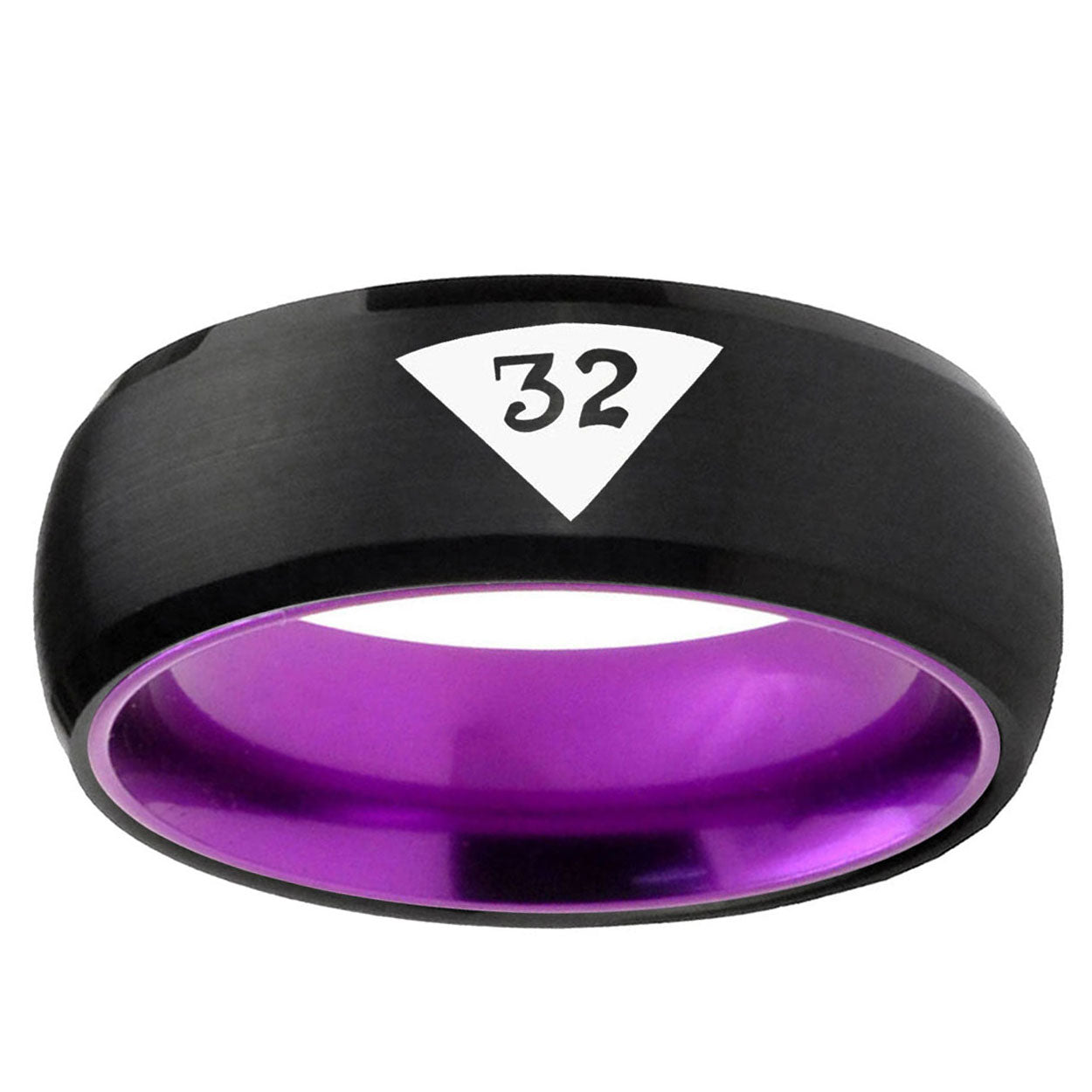 Masonic 32 Triangle Design Freemason Dome Black Purple Tungsten Ring