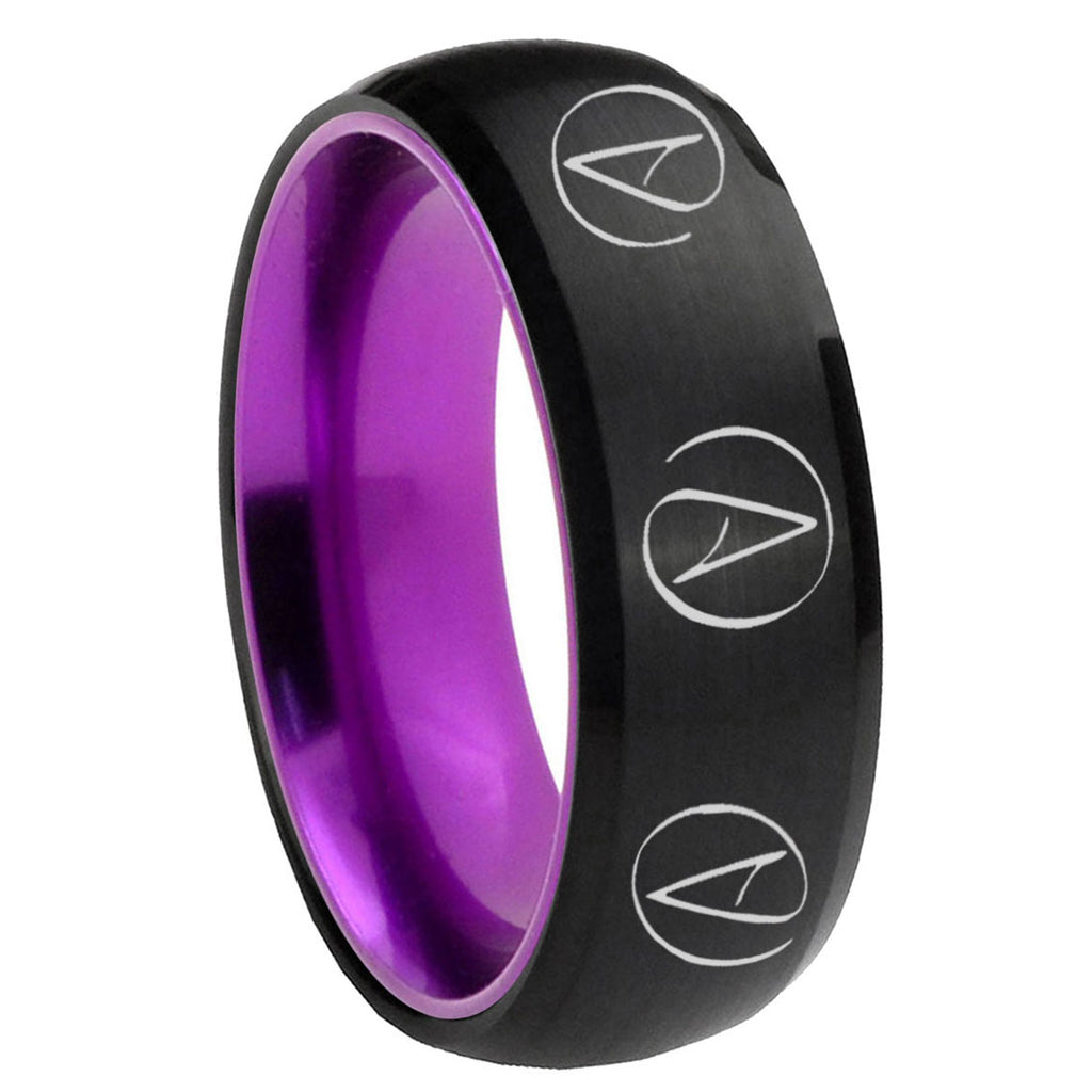 8mm Atheist Design Dome Black Purple Tungsten Engagement Ring