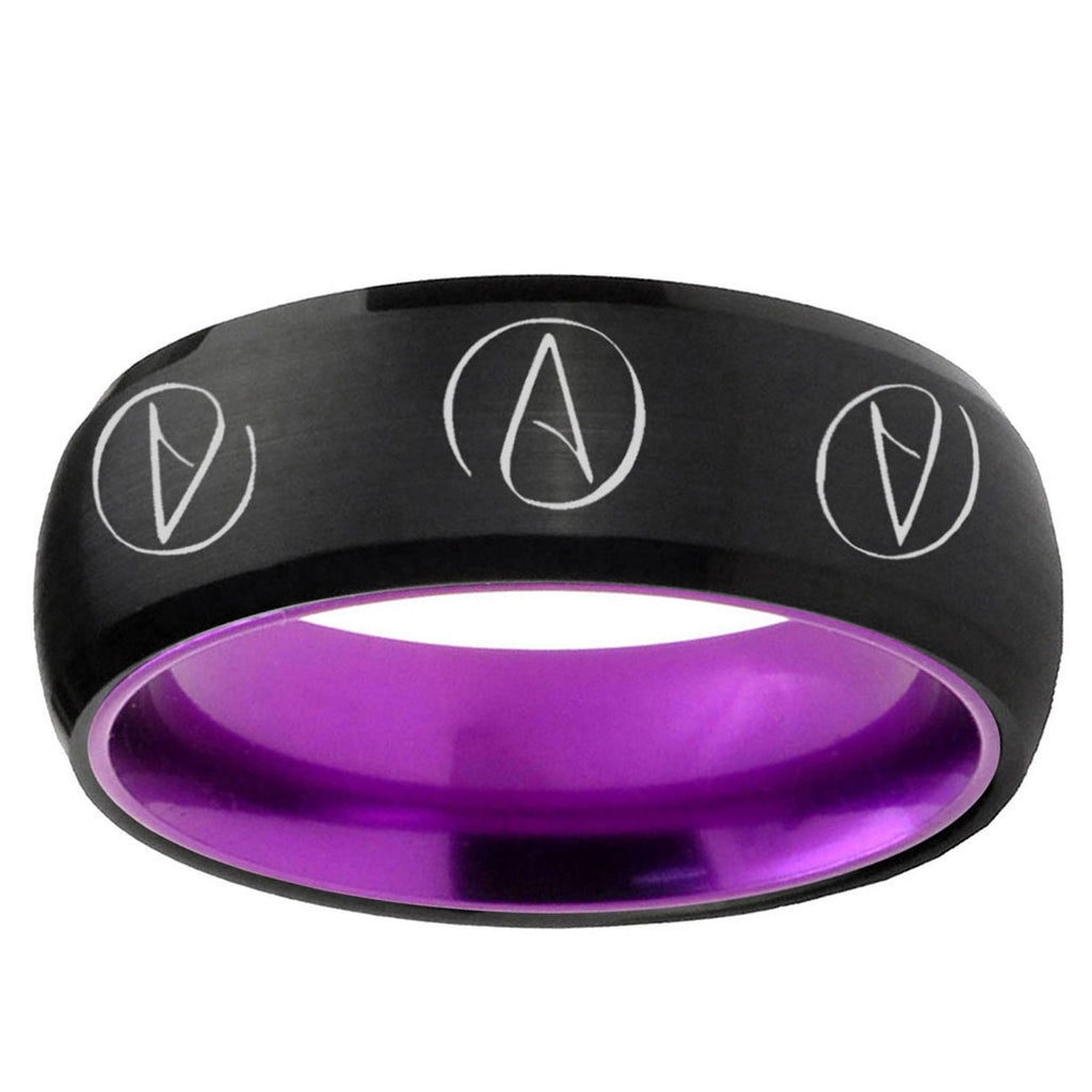 Atheist Design Dome Black Purple Tungsten Engagement Ring