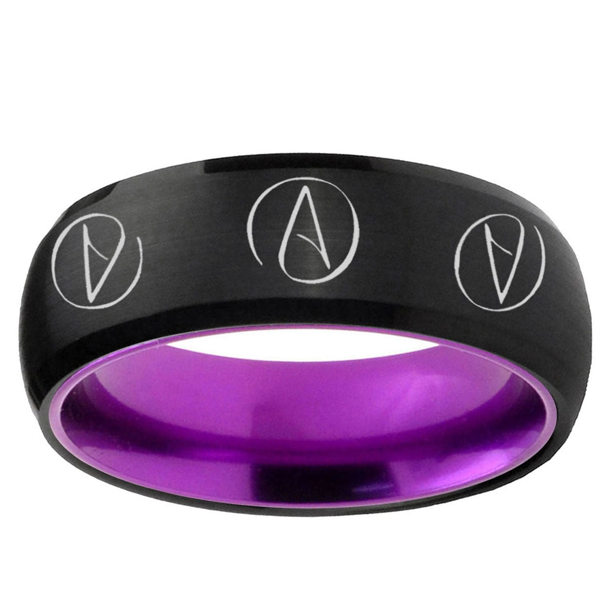 Atheist Design Dome Black Purple Tungsten Engagement Ring