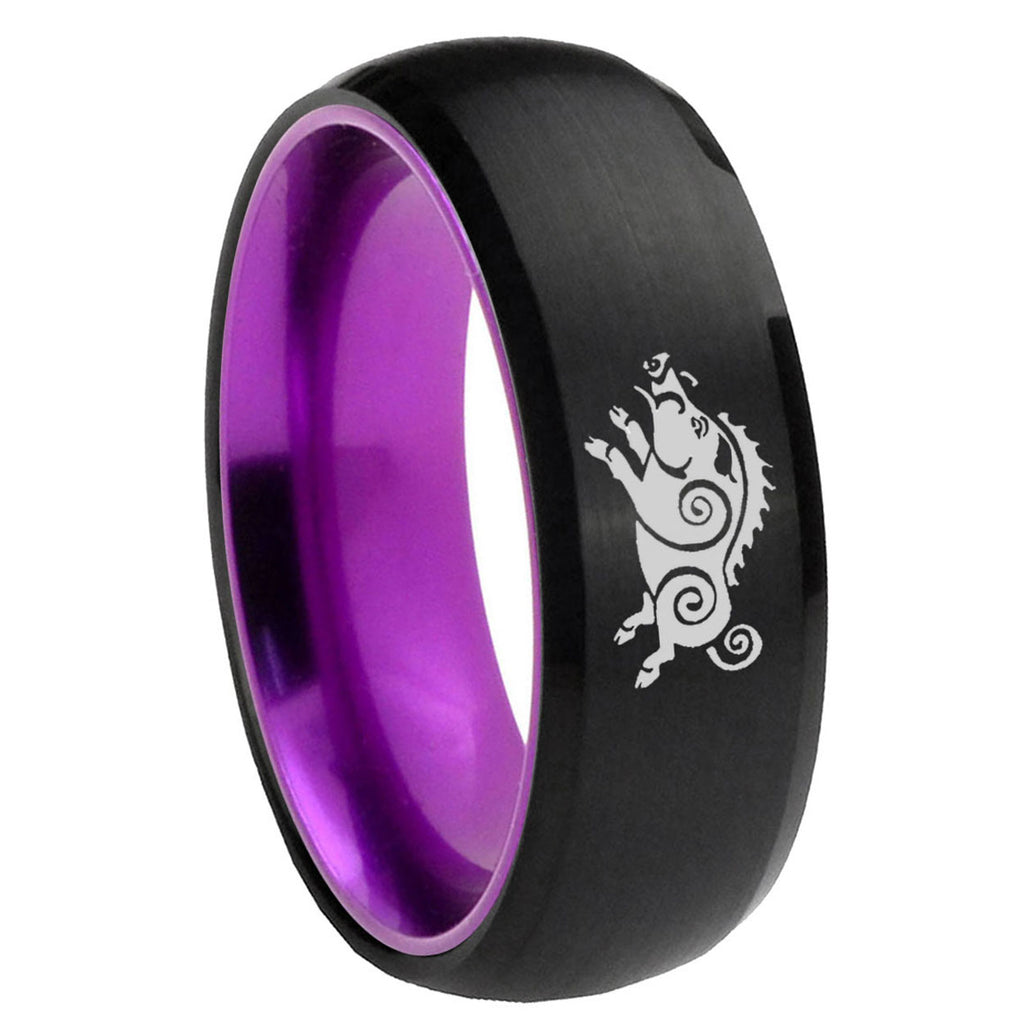 8mm Wild Boar Dome Black And Purple Tungsten Engagement Ring