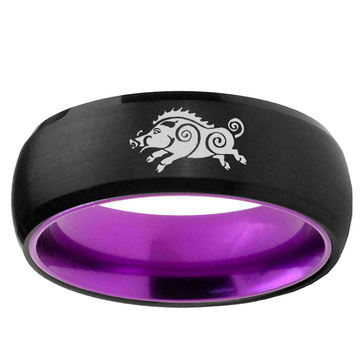 Wild Boar Dome Black And Purple Tungsten Engagement Ring