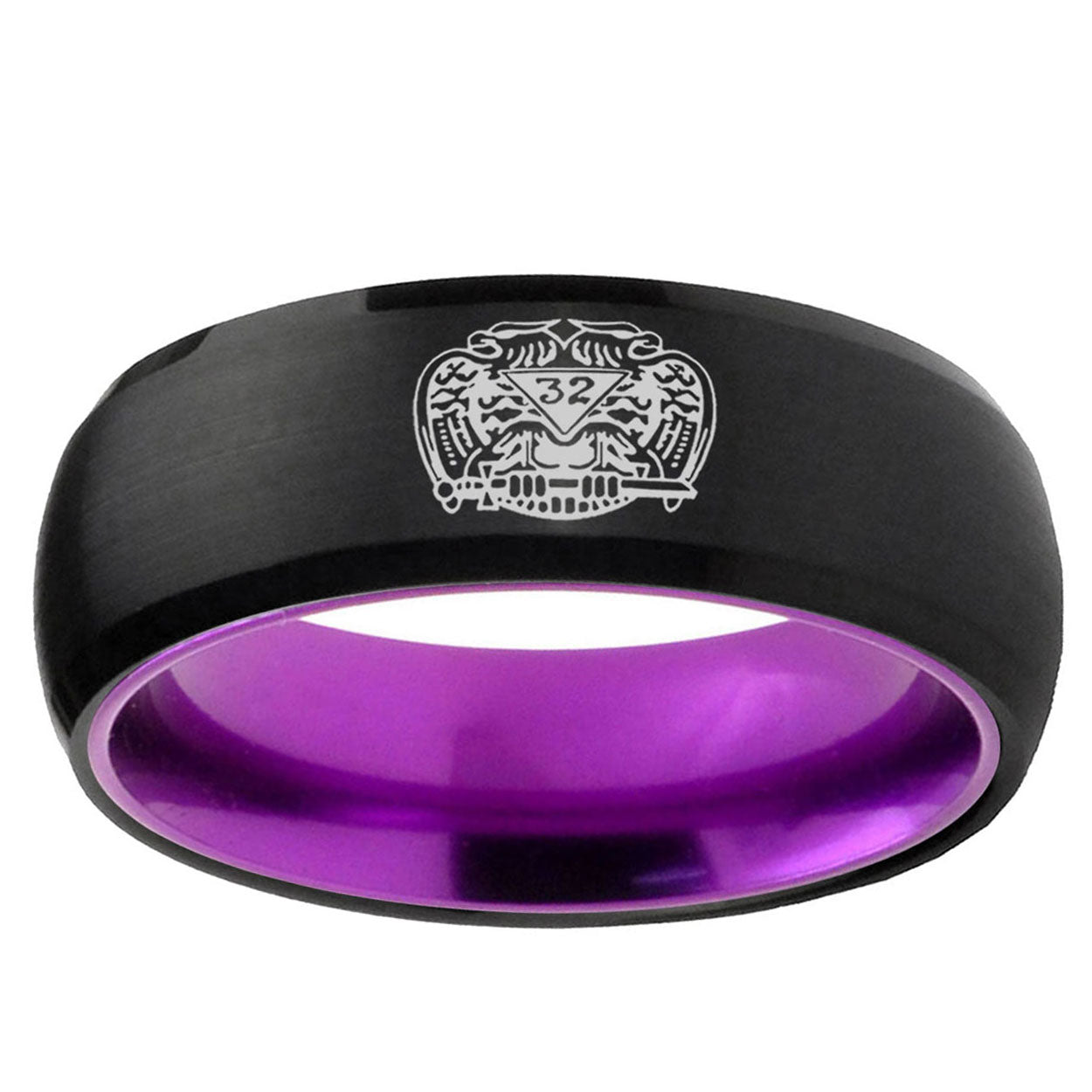 Masonic 32 Degree Freemason Dome Black Purple Tungsten Ring