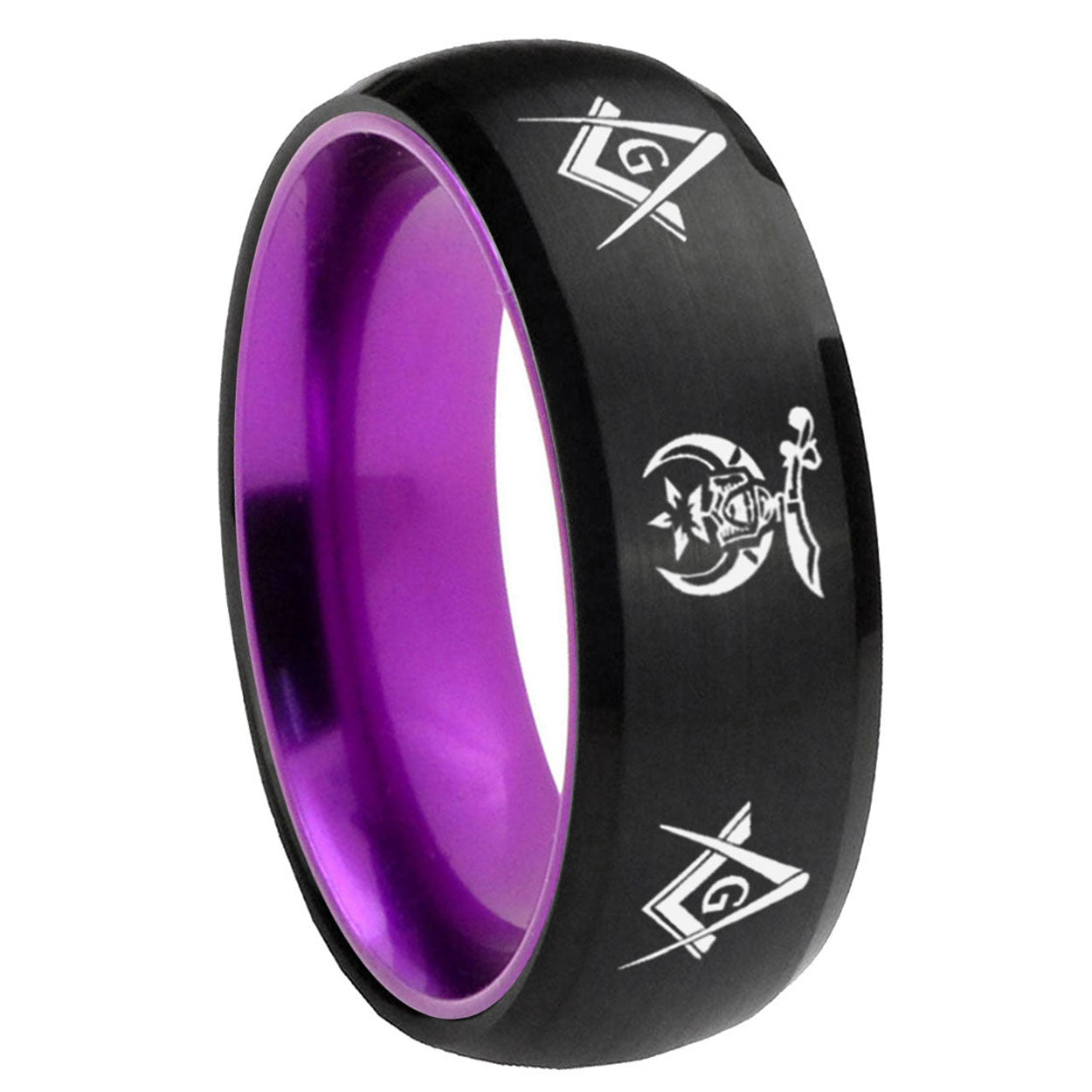8mm Masonic Shriners Dome Black And Purple Tungsten Men Bands